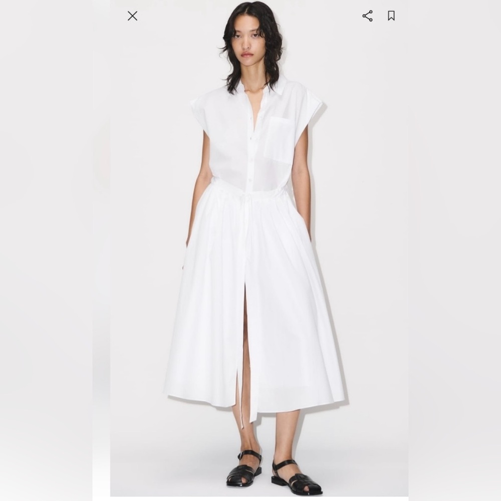 Zara White Poplin Shirt Dress with tie skirt